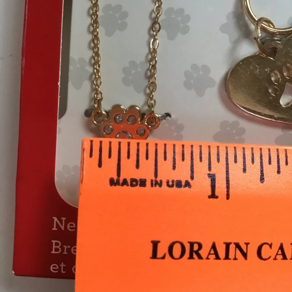 Pet & Me Gold Pawprint‎ Necklace & Collar Charm Set NWT